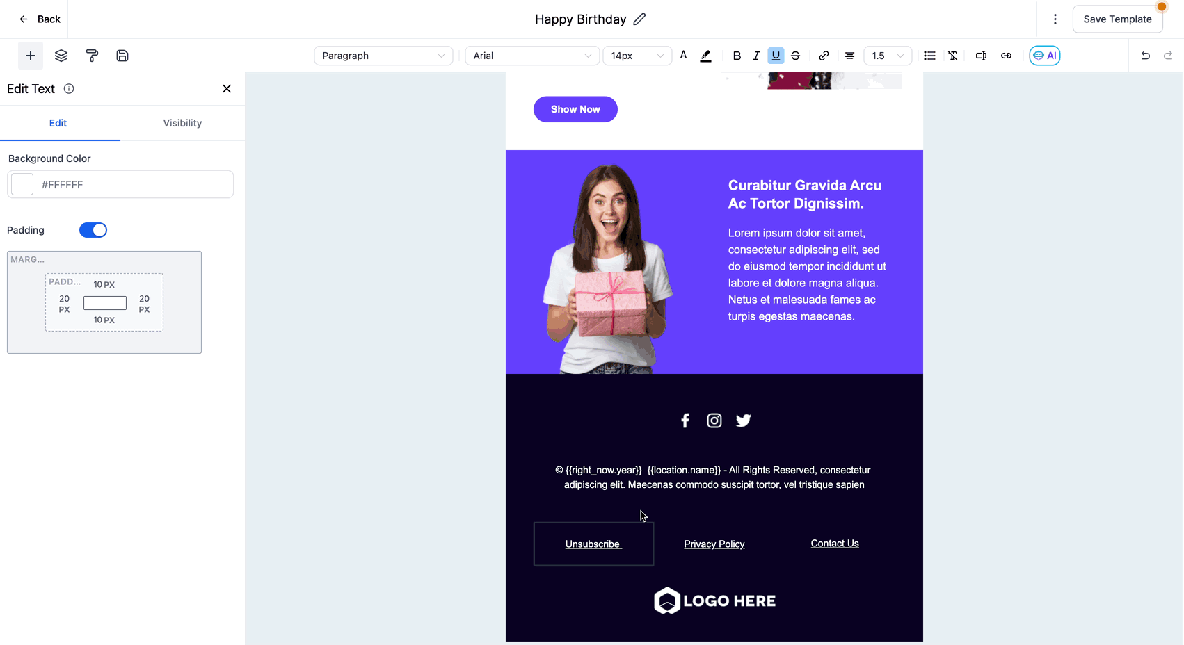 Insert unsubscribe link into email template