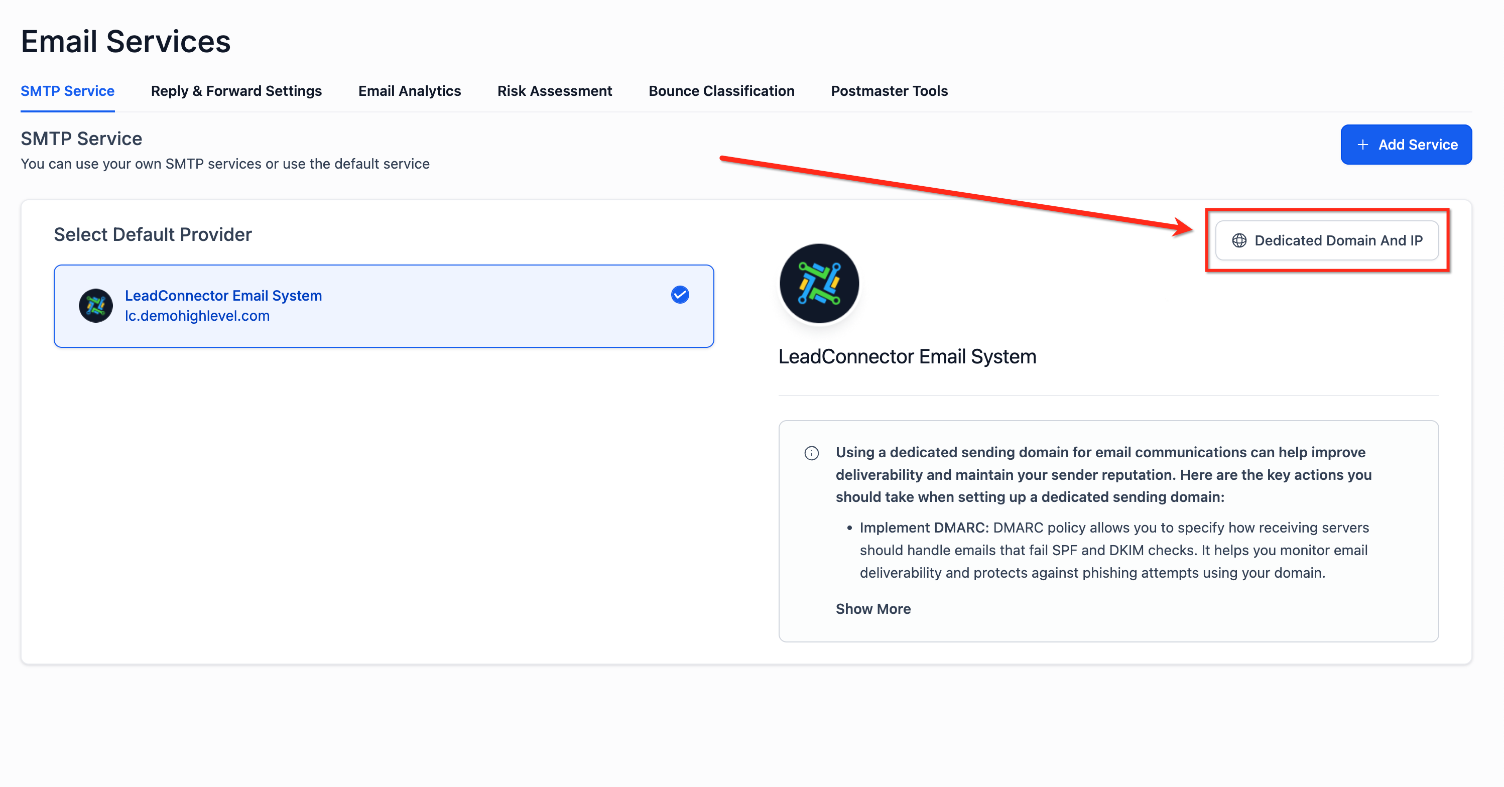 Dedicated Domain and IP button