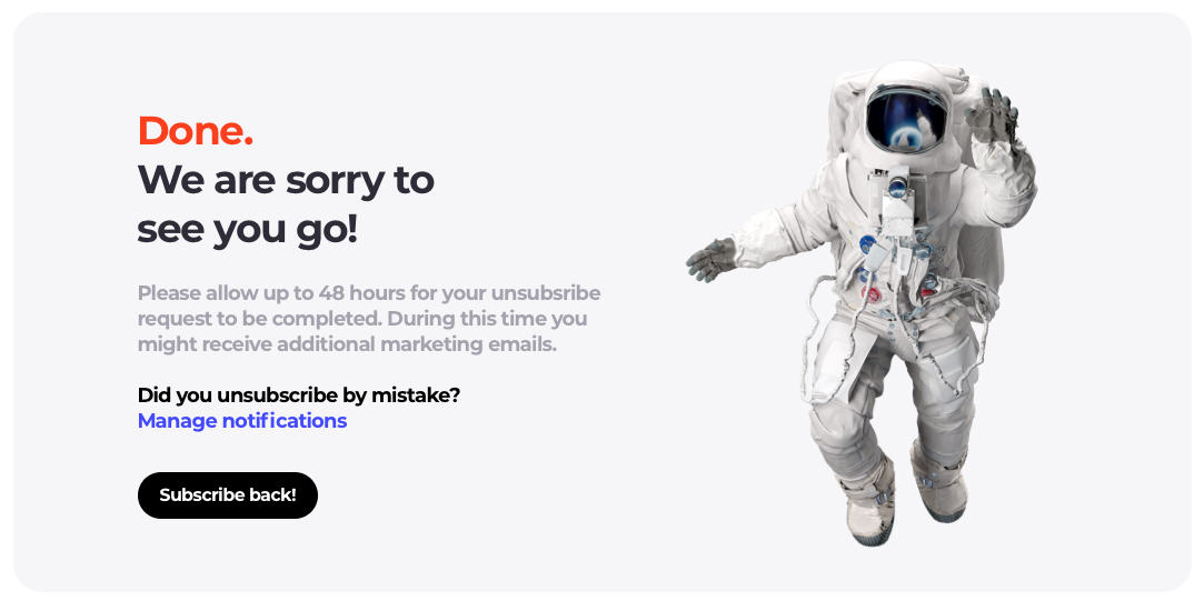 Example unsubscribe confirmation page