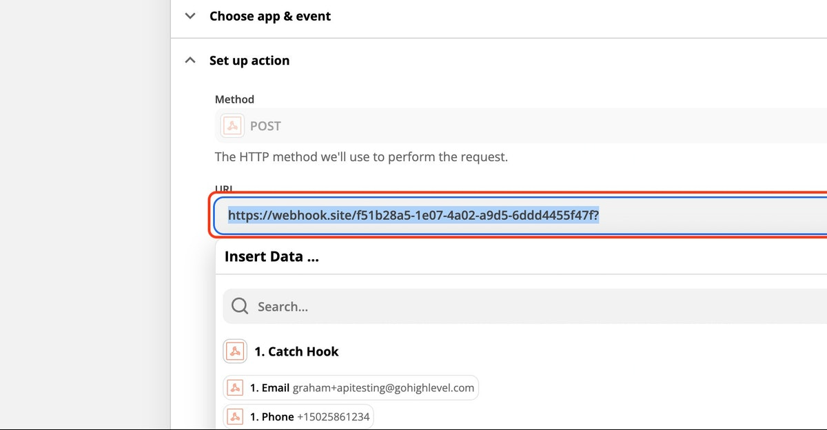 Replace the Patient Copilot API URL with the Webhook.site testing URL
